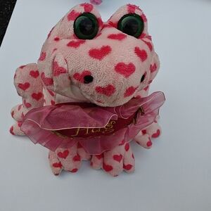 Plush Valentine'S Day PLUSH FROG Pink and Red " HUG ME " Heart Green Eyes 8"